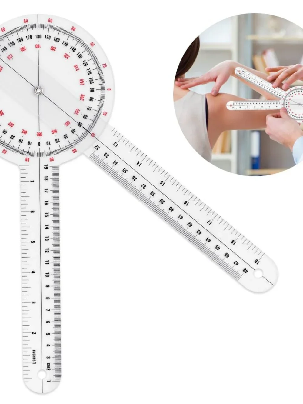 Prasacco 12 Inch Goniometer, Transparent Orthopedic Angle Ruler Plastic Goniomet